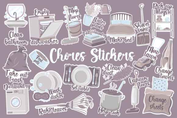 Chores Stickers Set for Home Crafts