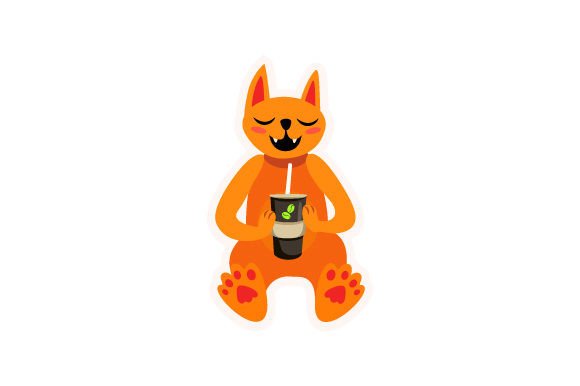 Kawaii Cat Drinking Coffee Sticker Crafts