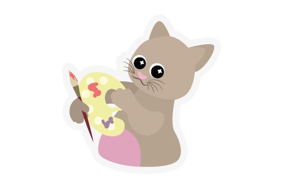 Kawaii Cat Painting Sticker for Crafts and Cat Lovers