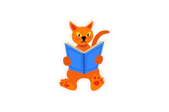 Kawaii Cat Reading Book Sticker for Crafts and Cats